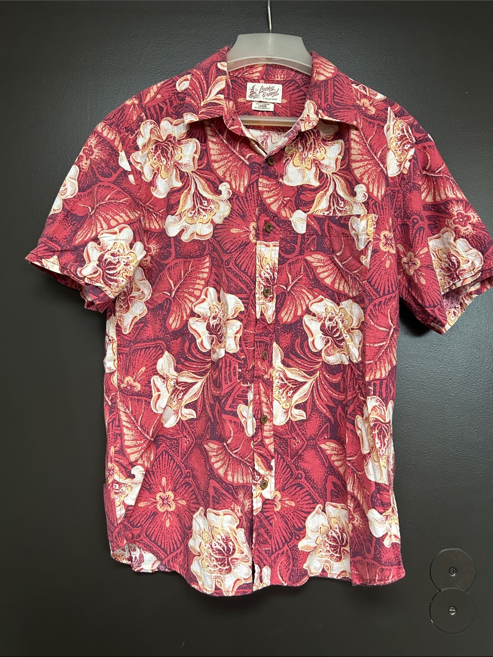 Lucky Brand by Dale Hope Red Floral Short-Sleeve Button-Down Limited EditioShirt